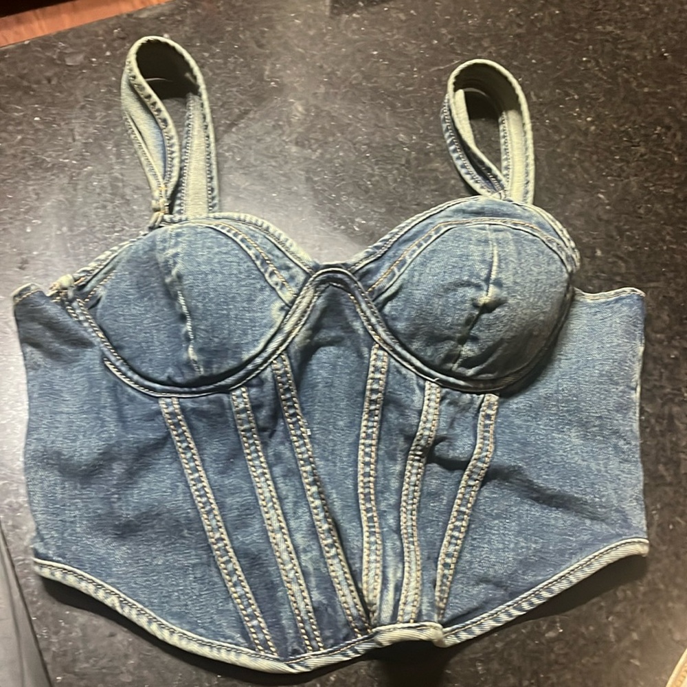 Denim corset top